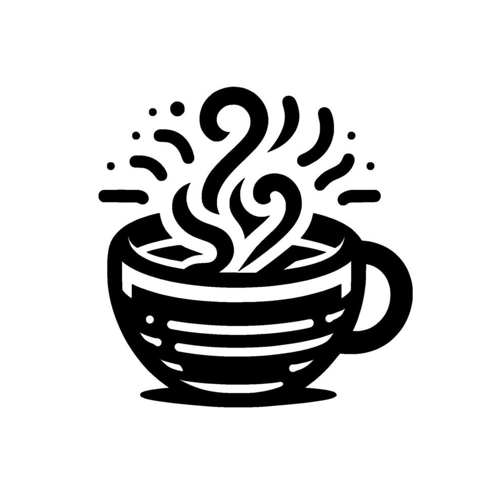 Stylized Black and White Coffee Cup with Whimsical Steam and Minimalist , Suggesting Comfort vector