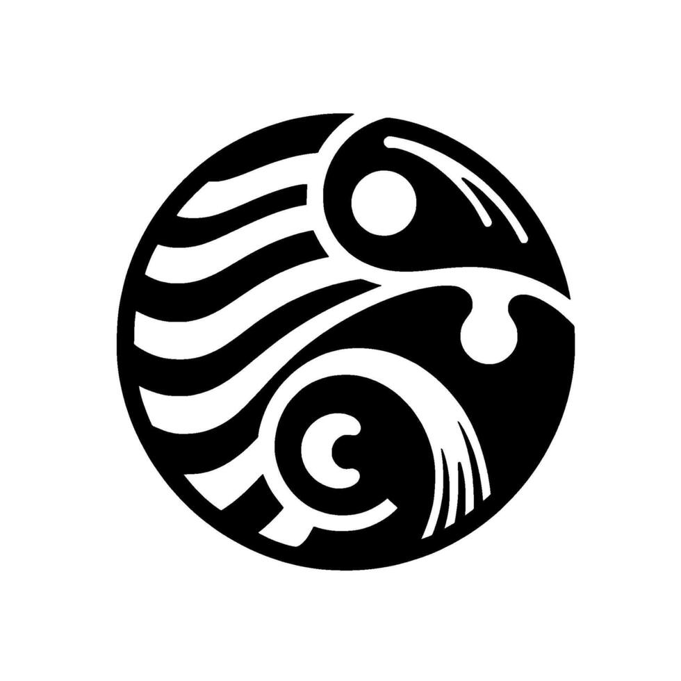 Abstract YinYang Symbol with Stylized Organic Forms and Geometric Elements in a Black and White Circular Composition vector