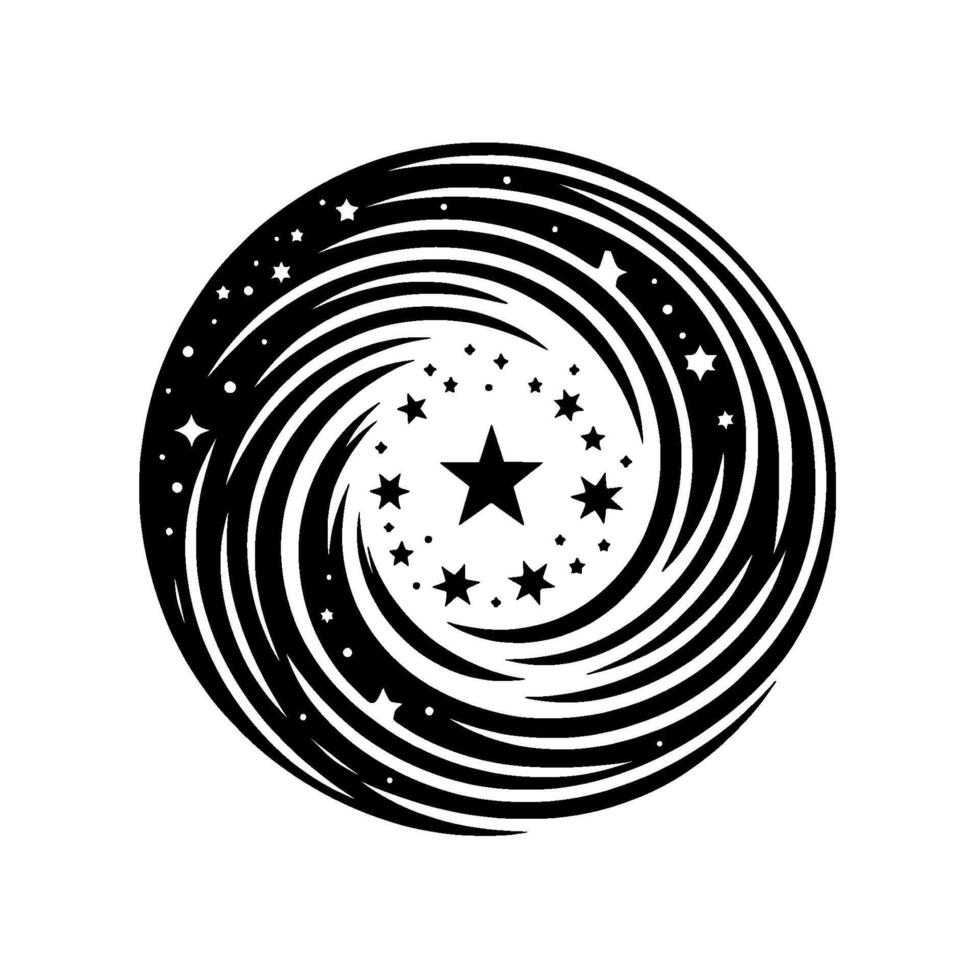 Abstract Black and White Swirling Starry Galaxy , Featuring a Central Star with Circular Motion. vector