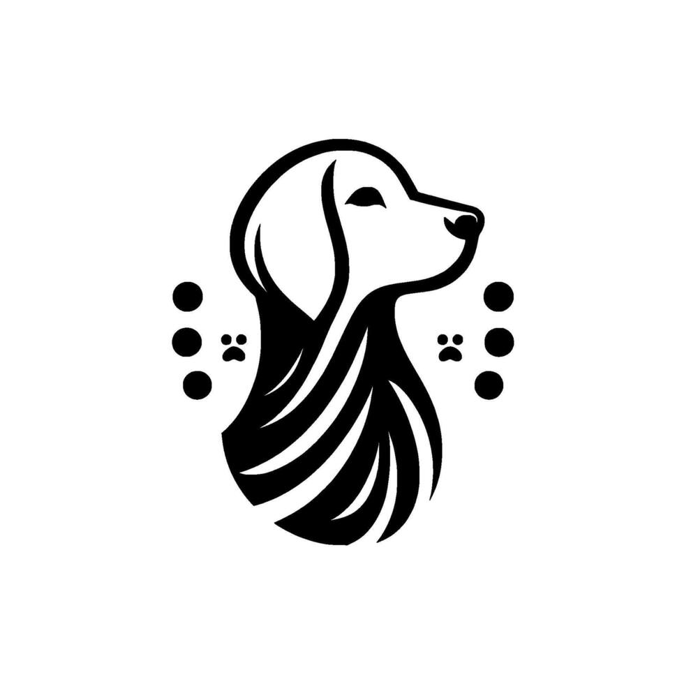 Minimalist Black and White Dog with Abstract Neck Stripes and Paw Accents on White Background, Symbol of Pet Care and Canine Companionship. vector
