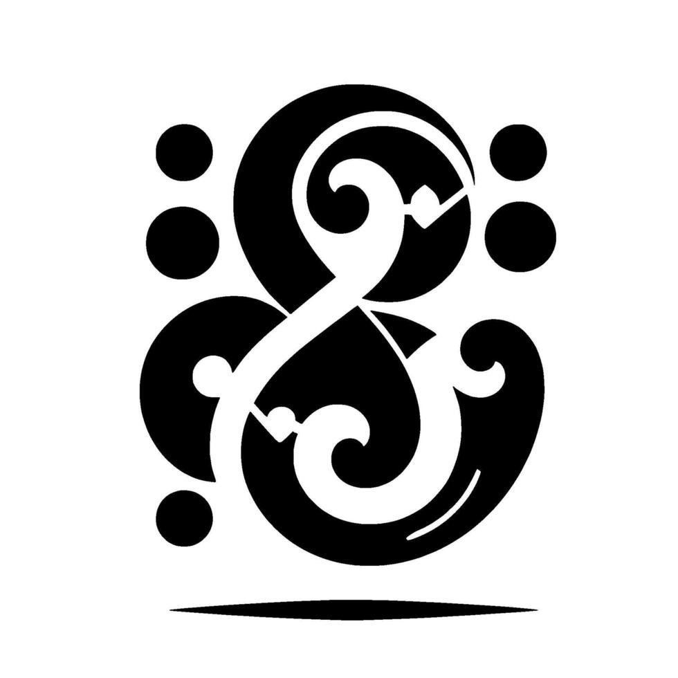 A stylized, featuring a large treble clef intertwined with an ampersand, accented by dots and bold strokes on a white background. vector