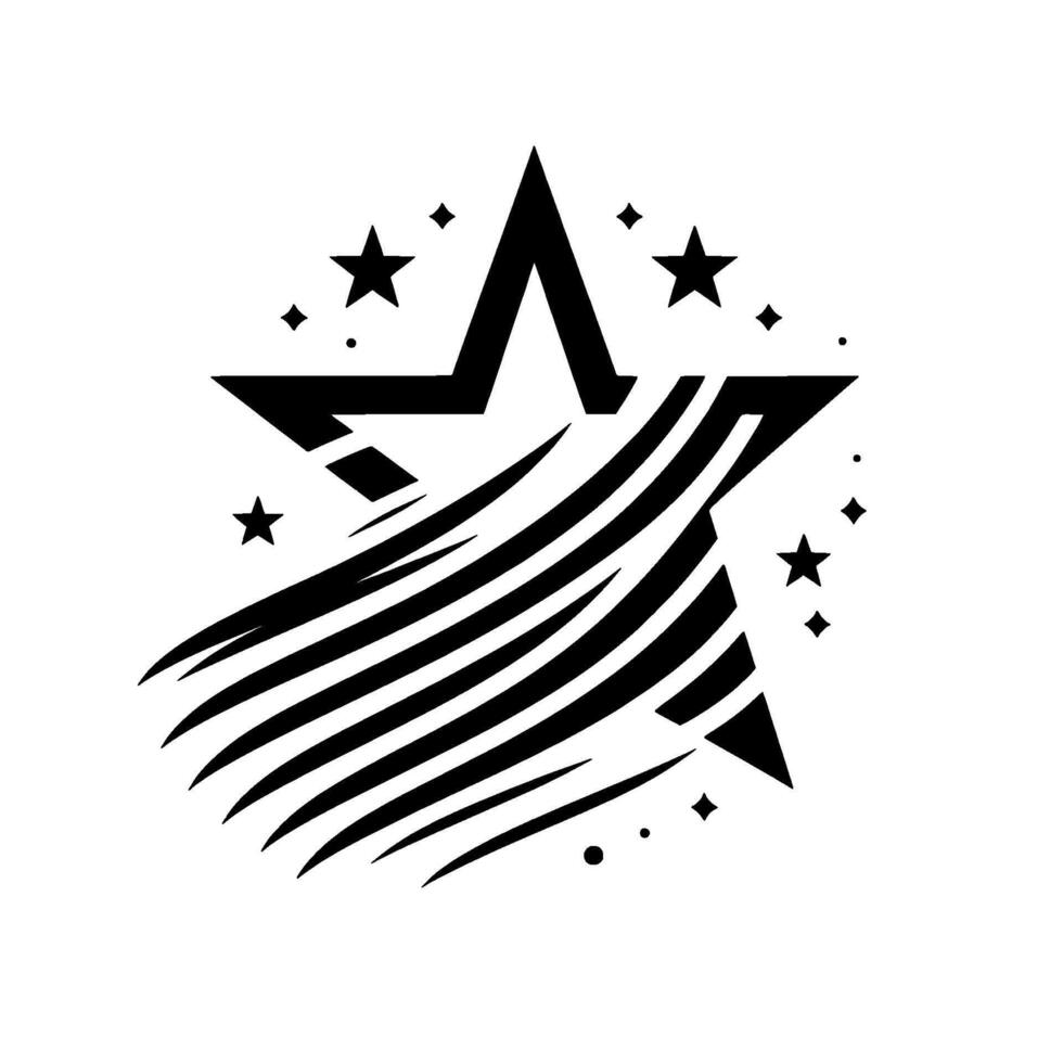 Bold Black and White Starburst A stylized geometric star with flowing lines and additional star accents, conveying a sense of energy and motion. vector