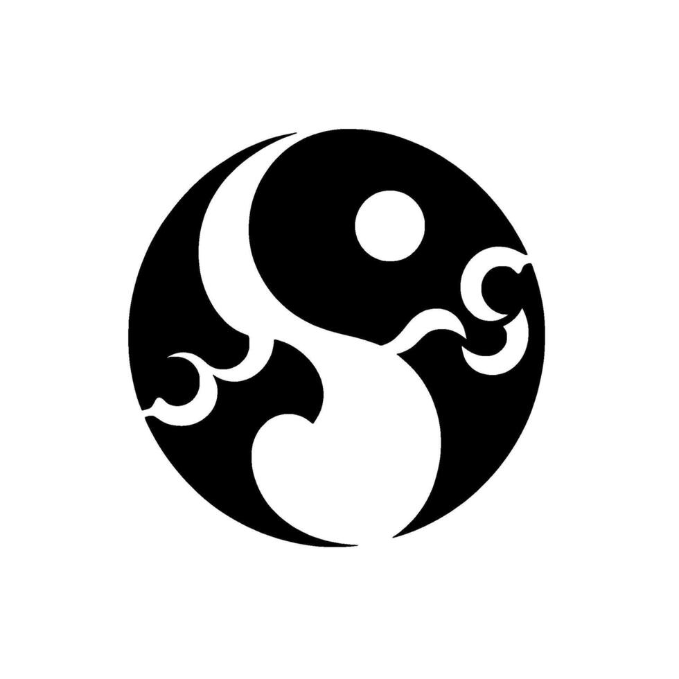 Artistic YinYang Symbol with Fluid Ornamentation, Black and White, Illustrative . vector