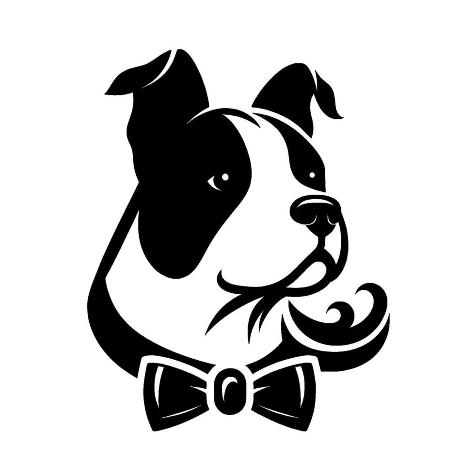 Elegant Black and White Dog Pitbull in Bowtie, Chic , Minimalist Portrait vector