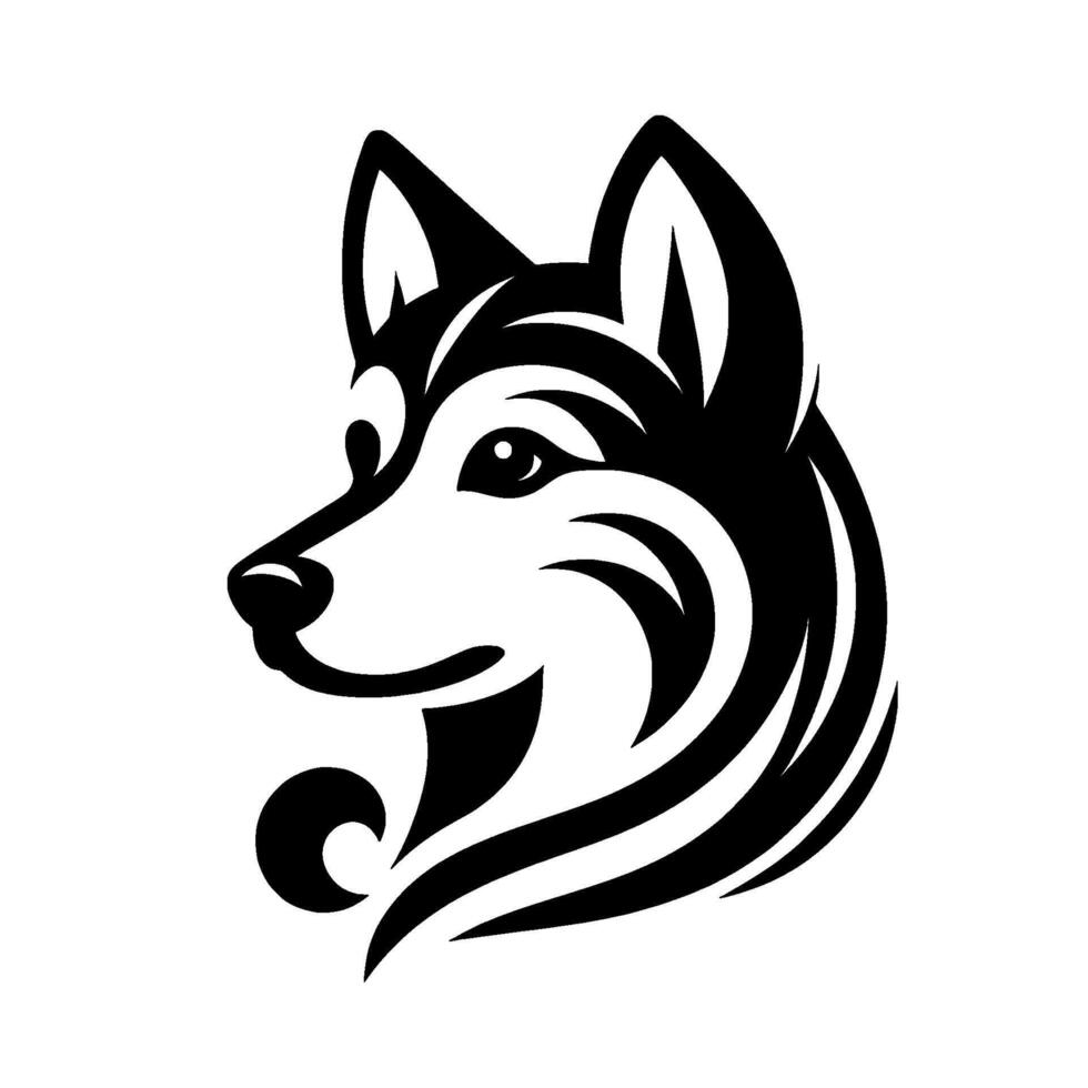 Illustration of a Husky Head in Profile, Featuring Bold Black and White Swirls and Clean Lines. vector