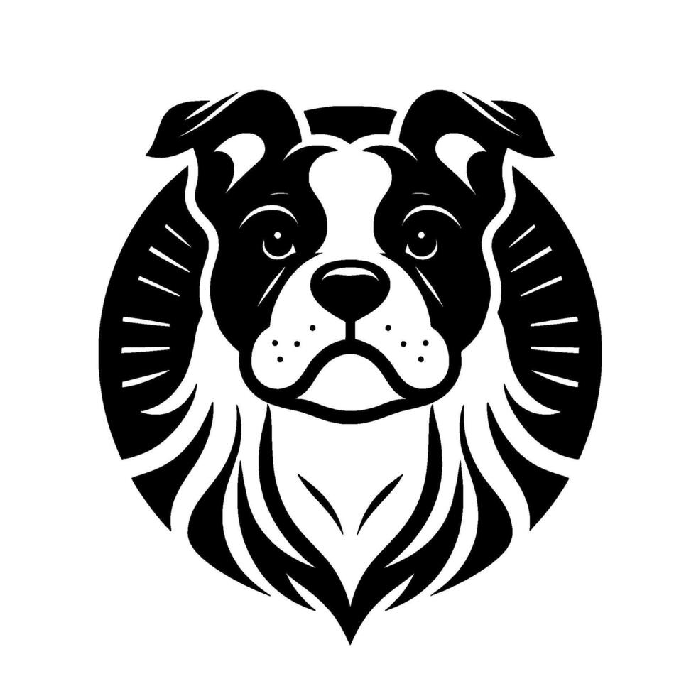 Monochromatic Dog Portrait Bold, stylized illustration of a dogs head framed within a circular , rendered in stark black and white, centered on a white background. vector