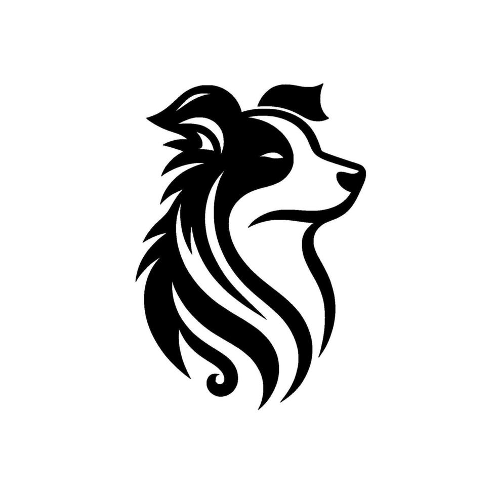 Stylized Black and White Dog Featuring a Border Collie Silhouette, Artistic on a White Background vector