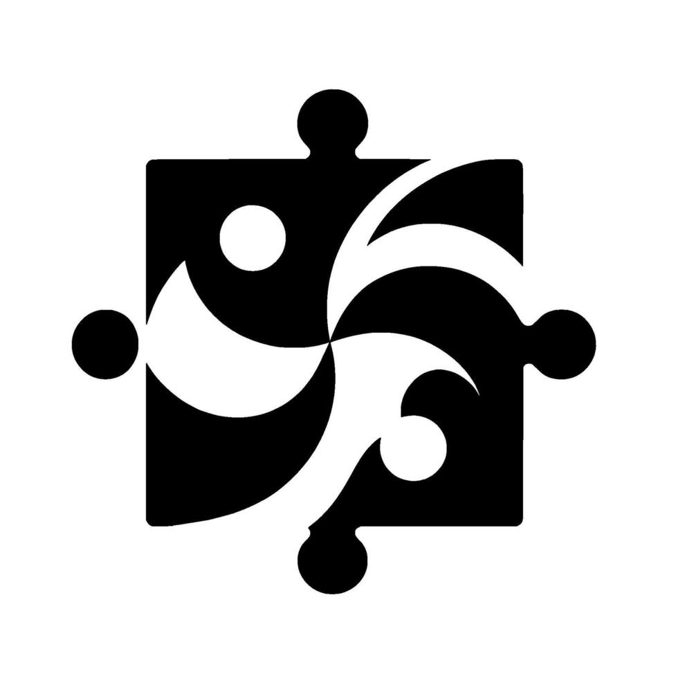 Abstract Monochrome Puzzle Interlocking YinYang with Shapes, Symbolic of Unity and Balance, Against White Backdrop. vector