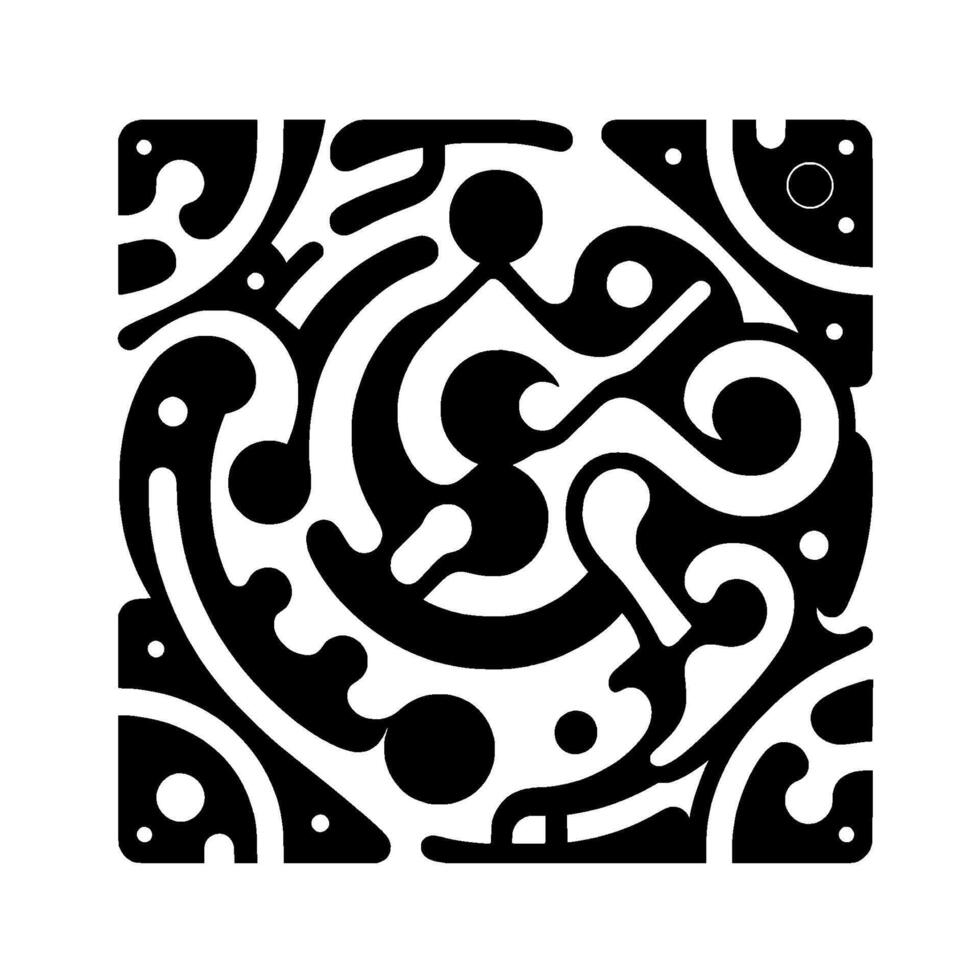 Intricate Black and White Square Composition Abstract, Symmetrical with Curvilinear Shapes, Dots, and Circular Elements. vector