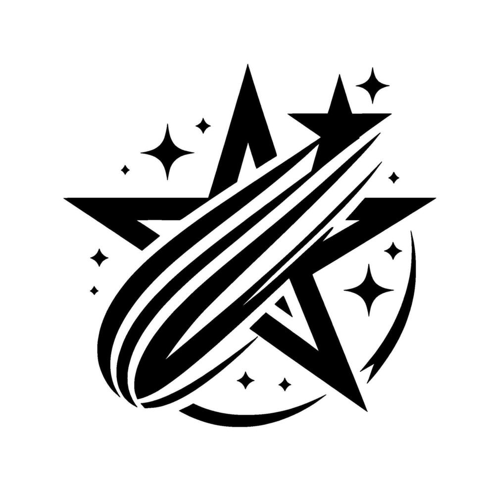 Black and White Starburst Dynamic Composition of Stars, Streaks, and Orbs, Reflecting Movement and Celebration. vector