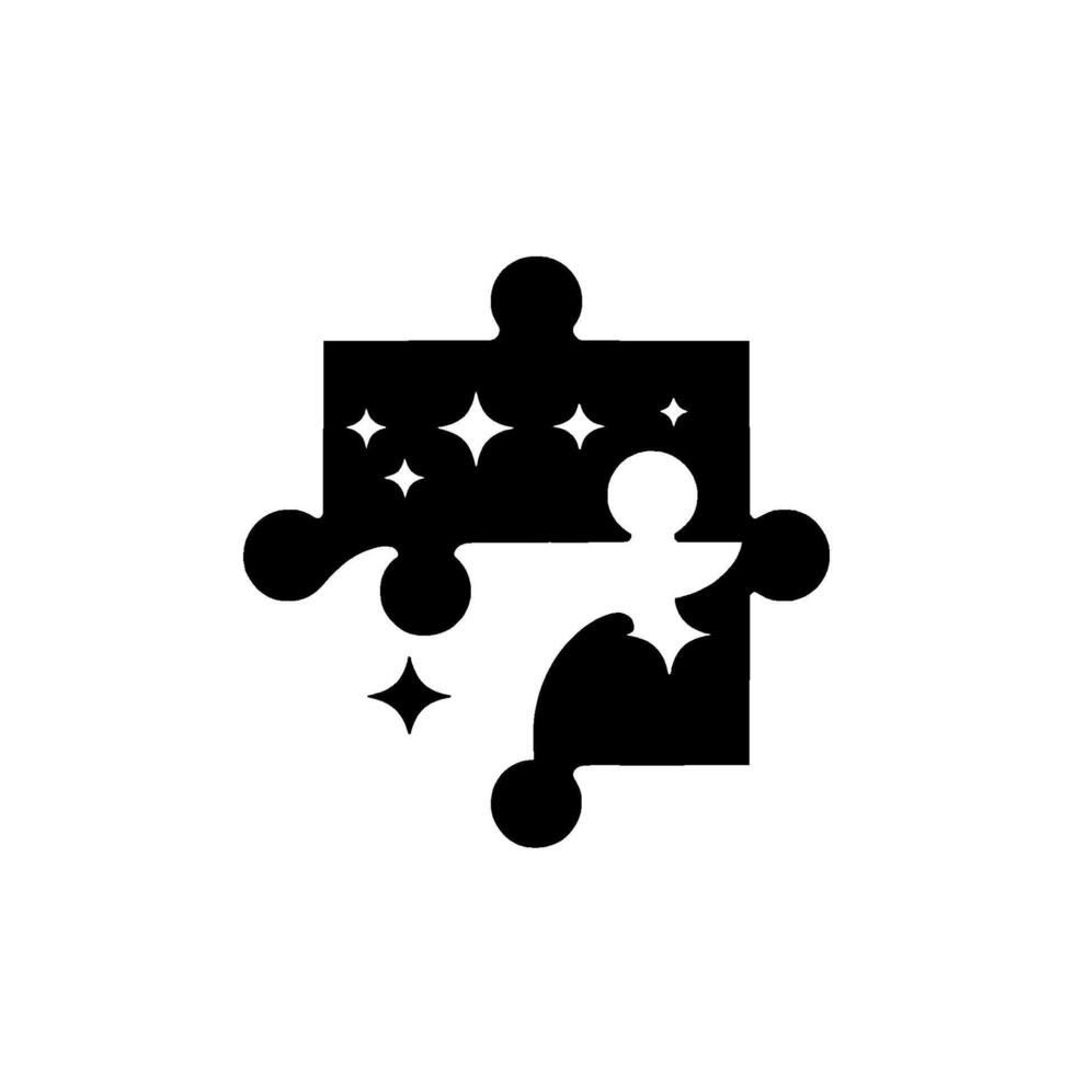 Abstract Black and White Puzzle Pieces with Sparkle Motifs, Symbolic of Connection, Harmony, and ProblemSolving, Against a White Background. vector