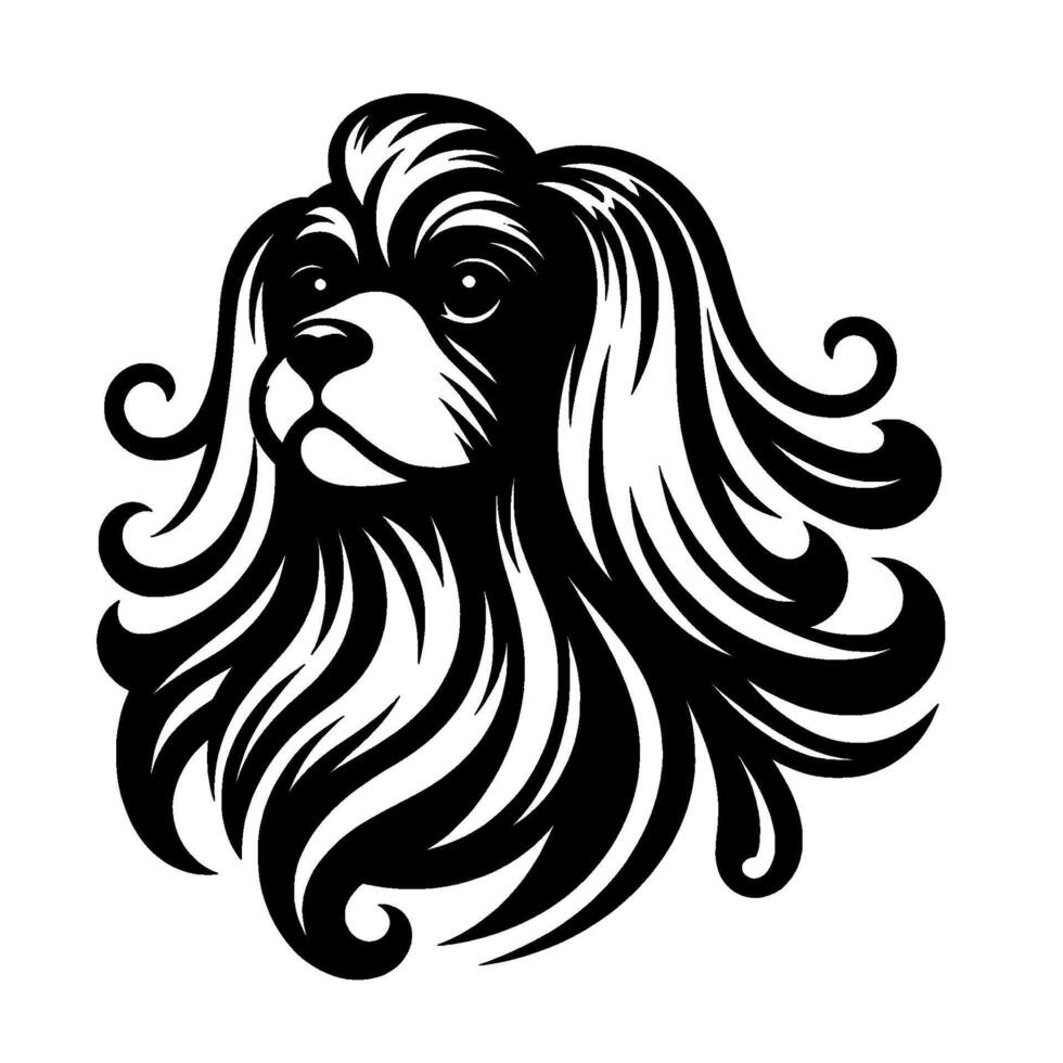 Elegant Black and White Cavalier King Charles Spaniel Portrait with Flowing Hair, Minimalist . vector