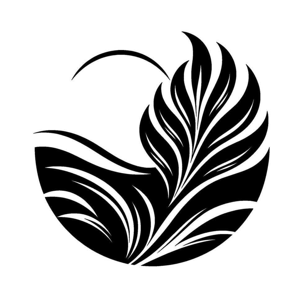 Abstract Monochrome Botanical Design, Elegant Black and White Floral Composition with Curved Elements within a Semicircular Frame. vector