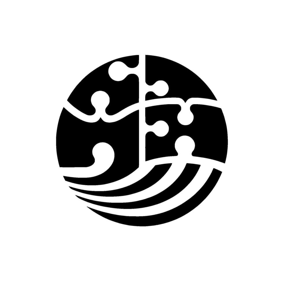 Abstract Black and White Circular with Organic Shapes Puzzlelike Composition, Symbolic of Connection and Harmony. vector