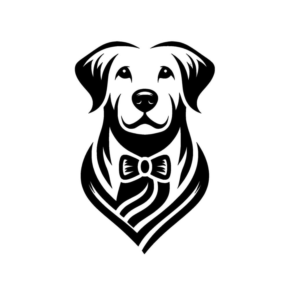 Elegant Black and White Dog Portrait A Friendly Golden Retrieverlike Canine Adorned in a Stylish Bow Tie, Minimalist . vector