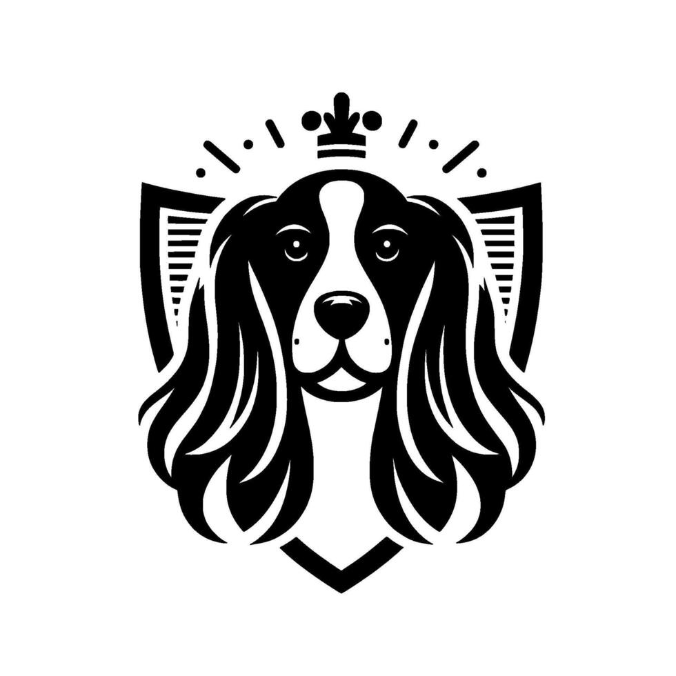 Royal Springer Spaniel Portrait in Black and White with Crown and Shield, Art, . vector