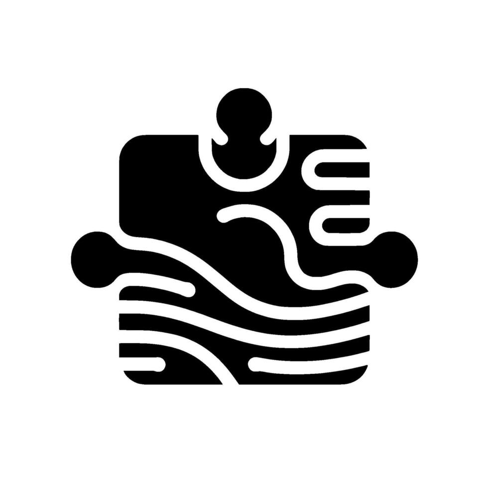 A minimalist black and white illustration of a single puzzle piece with organic, flowing inner shapes and a smooth, rounded exterior on white background. vector