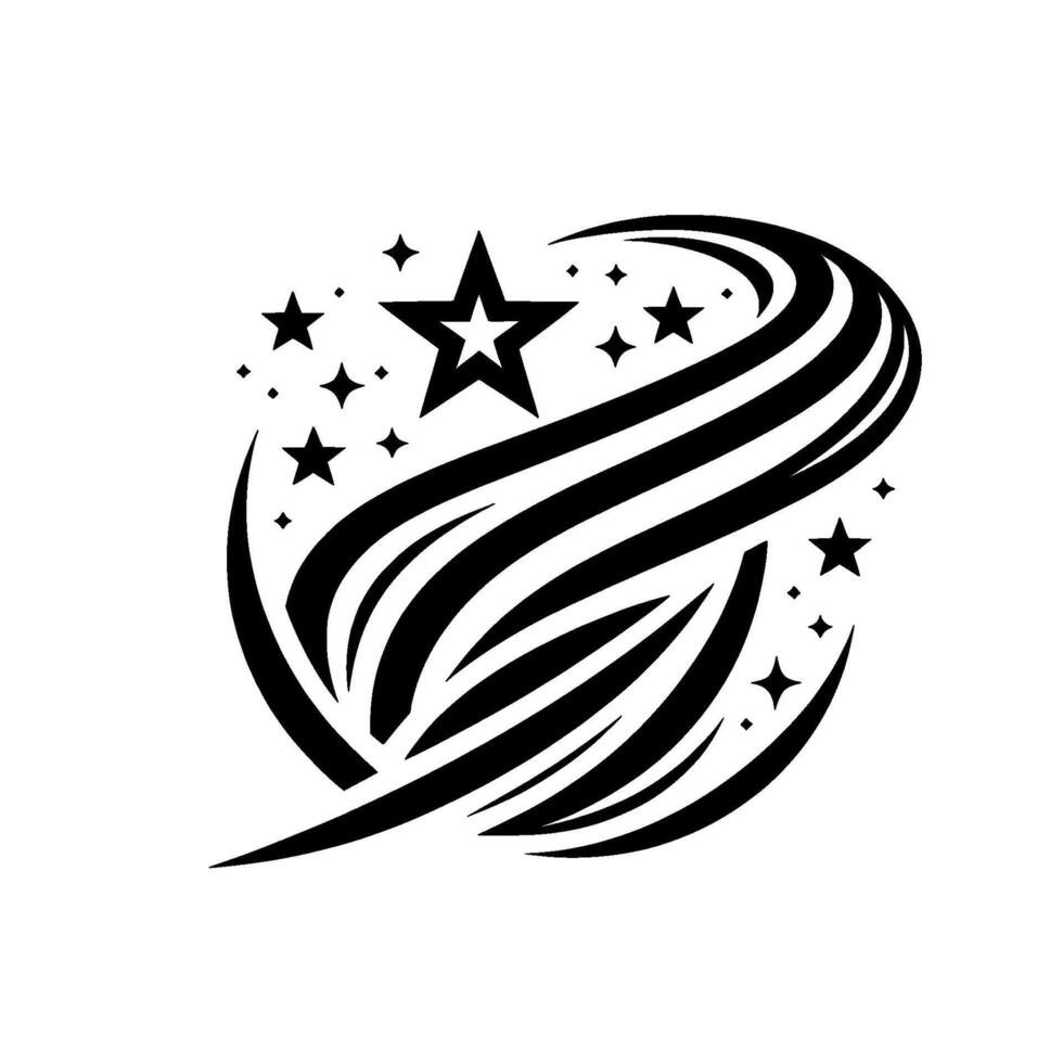Black and White Starburst , a FivePointed Star with Streaks and Smaller Star Embellishments on a White Background. vector