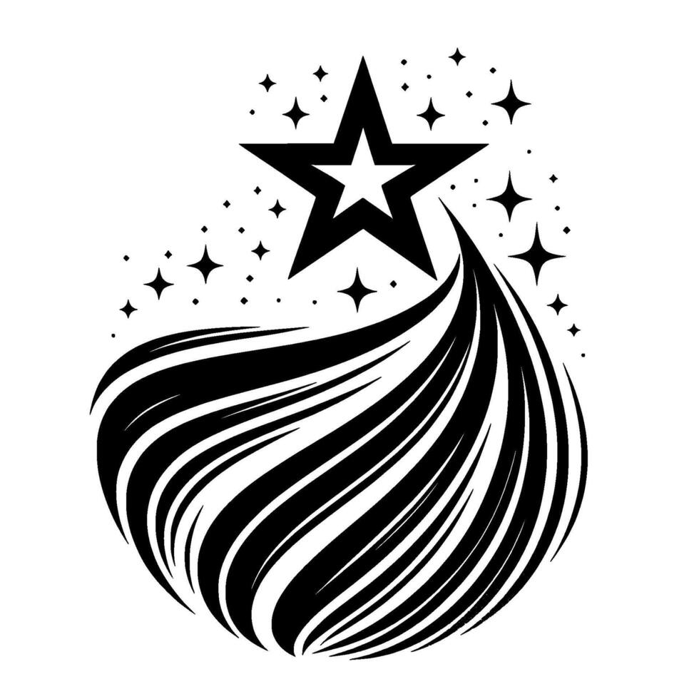 Black and White Starburst with a Large Star, Streamers, and Star Sprinkles on White Background vector