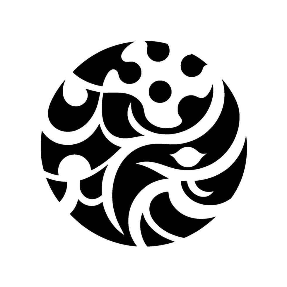 Abstract Black and White Circular Featuring Organic, Flowing Shapes and Dot Accents, Decorative Ornament. vector