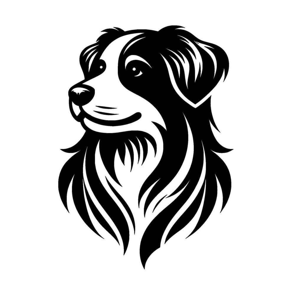 Illustration of a Border Collies Head, Featuring a Monochrome , Focused on Line Work and Graceful Fur Detailing, on White. vector