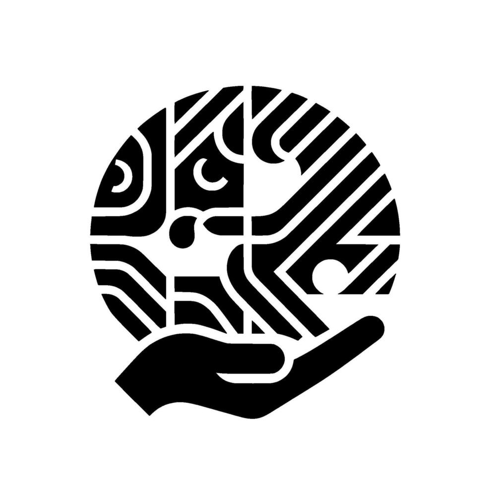 Black and White Abstract Digital Circuitry Globe Held by a Hand, Technology on White Background. vector