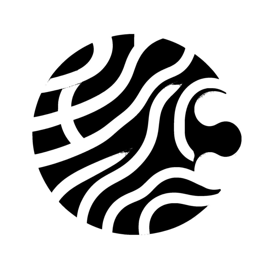 Abstract black and white puzzle piece with wavy striped pattern, creating visual depth with a minimalist style. vector