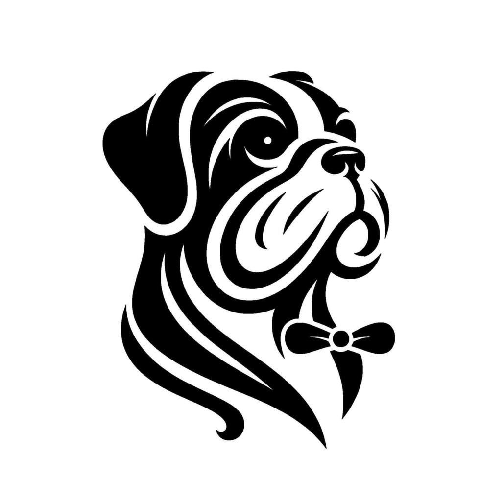 Elegant Black White Dog Portrait A stylized Boxer wearing a bow tie, a minimalist illustration. vector