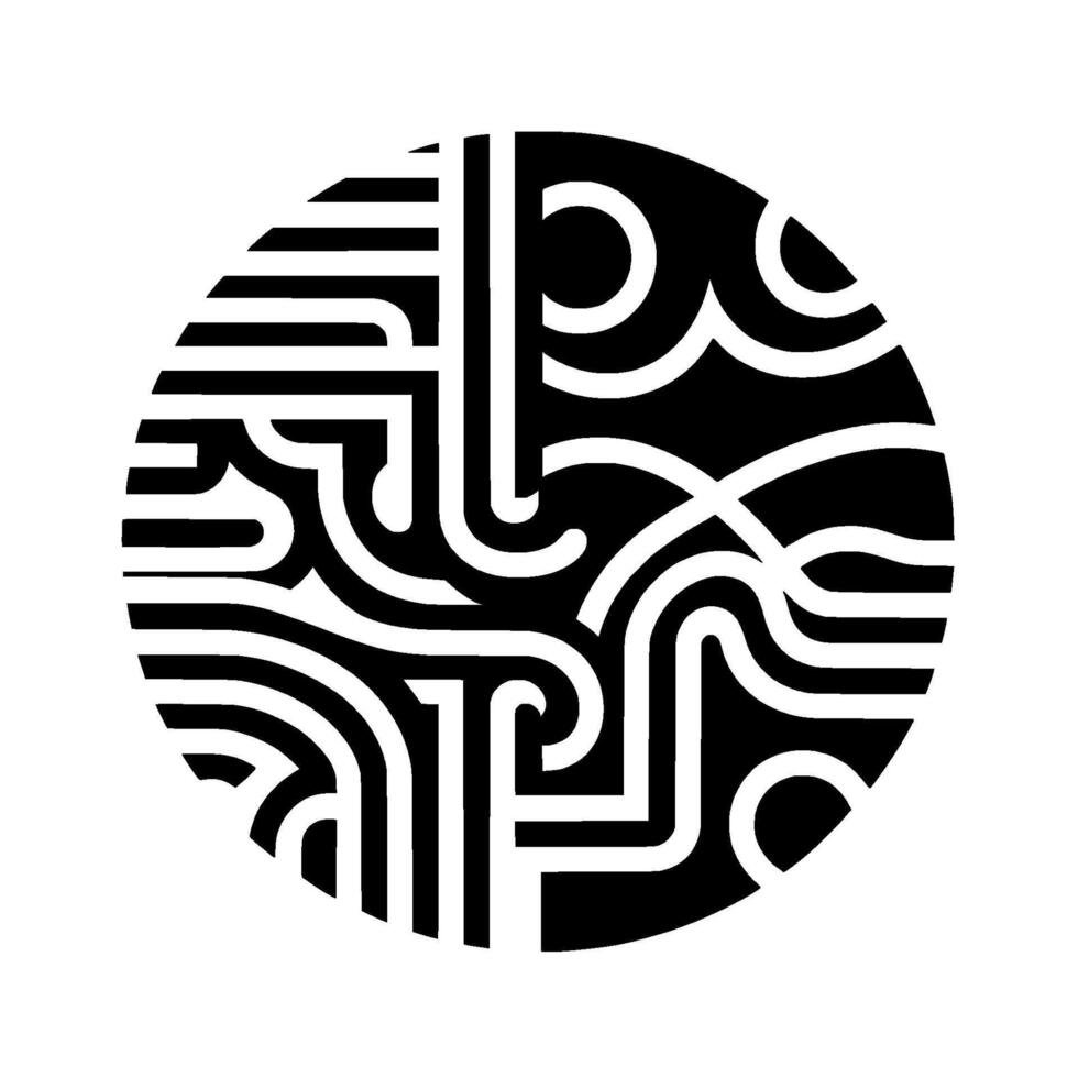 Circular Geometric Pattern Black and White Abstract with Interlocking Lines and Curves, Minimalist and Modern Aesthetic. vector