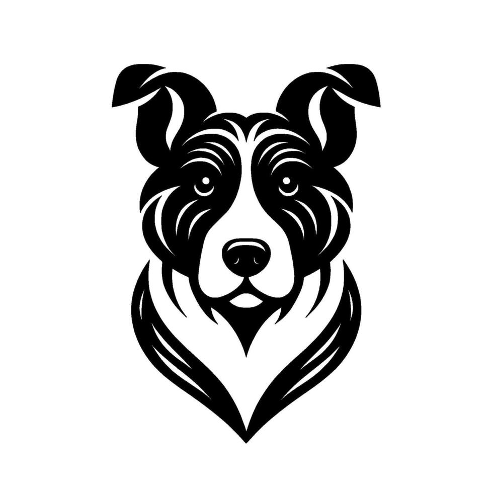 Stylized Illustration of a Border Collies Head, Black and White , Symmetrical, Clean Lines, Isolated. vector