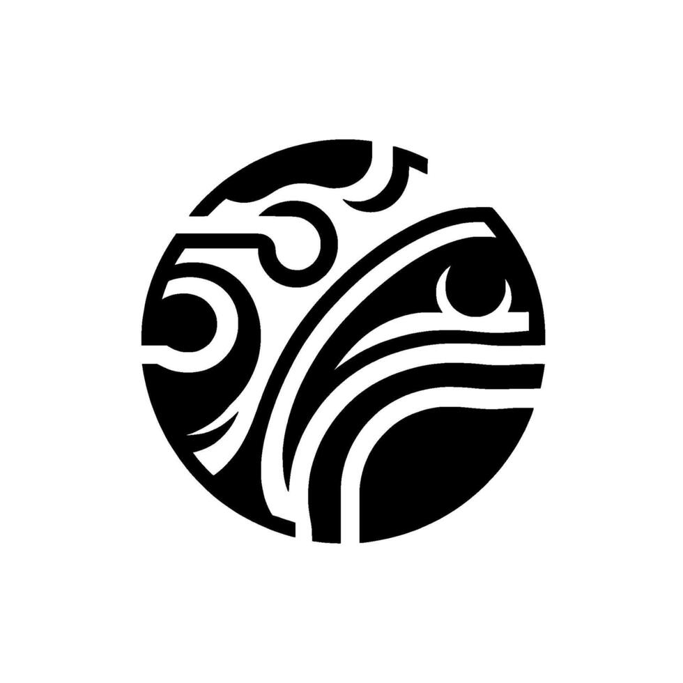 Intricate black and white Polynesianinspired circular with swirling patterns, resembling a stylized eye, set against a clean white background. vector