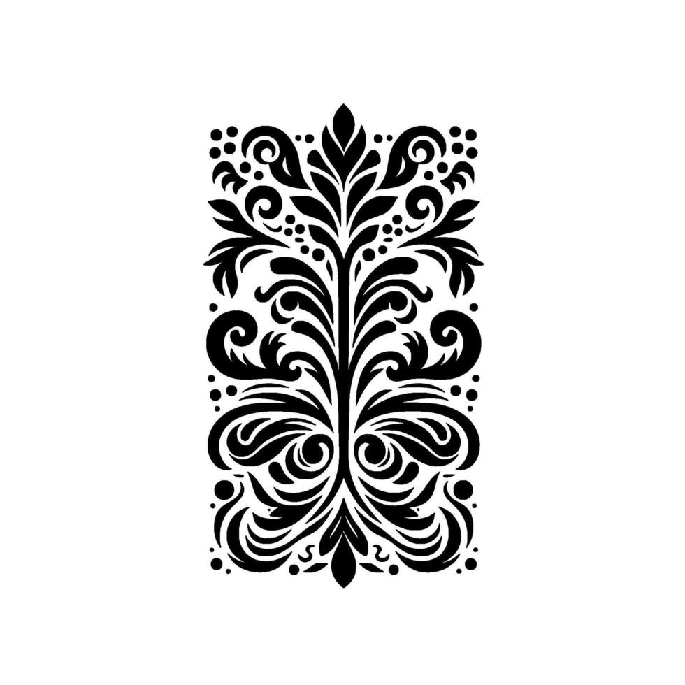 Elegant Black Floral on White Background Symmetrical, Intricate, and Ornamental Composition with Leafy and Swirling Elements. vector