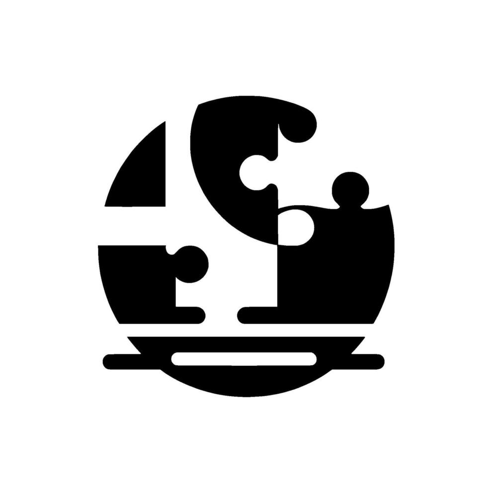 Abstract monochromatic of a partially assembled jigsaw puzzle within a circle, set against a light gray background. vector
