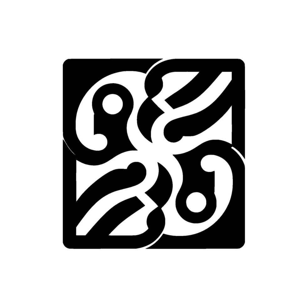 Symmetrical Black White Abstract in a Square Frame, Featuring Intricate Curved Lines and Circular Elements. vector