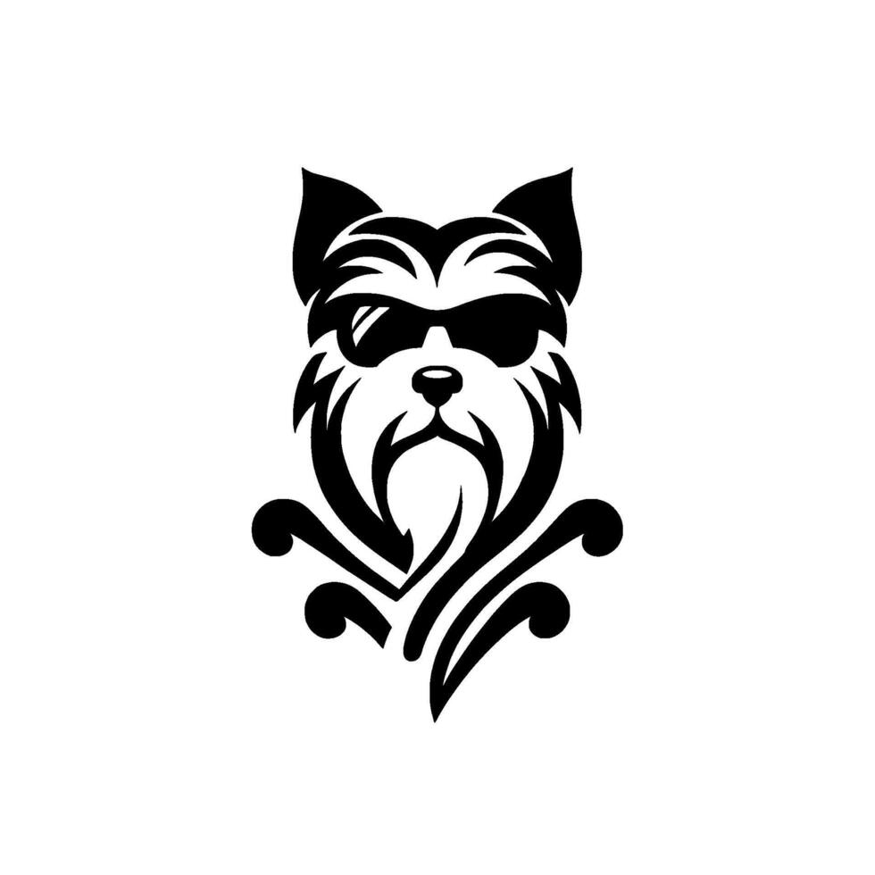 Stylish, Monochrome Dog , a Cool Canine Wearing Sunglasses with Flowing Ornamental Elements, Modern and Playful Aesthetic. vector