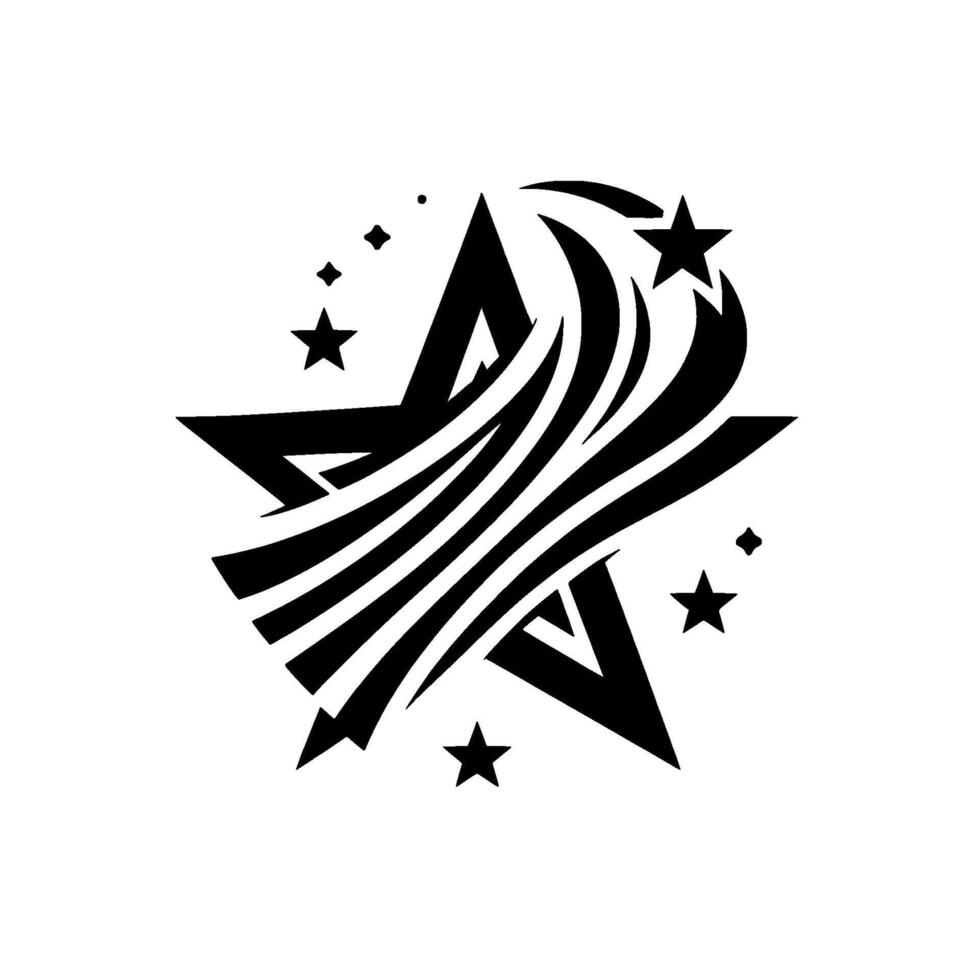 Black and White Star A stylized star with flowing lines and accent stars, evoking motion and appeal on a clean white background. vector