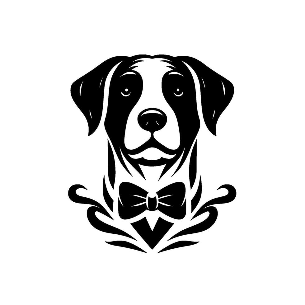 Elegant Black and White Dog Portrait with Bow Tie Stylized Illustration on a White Background vector