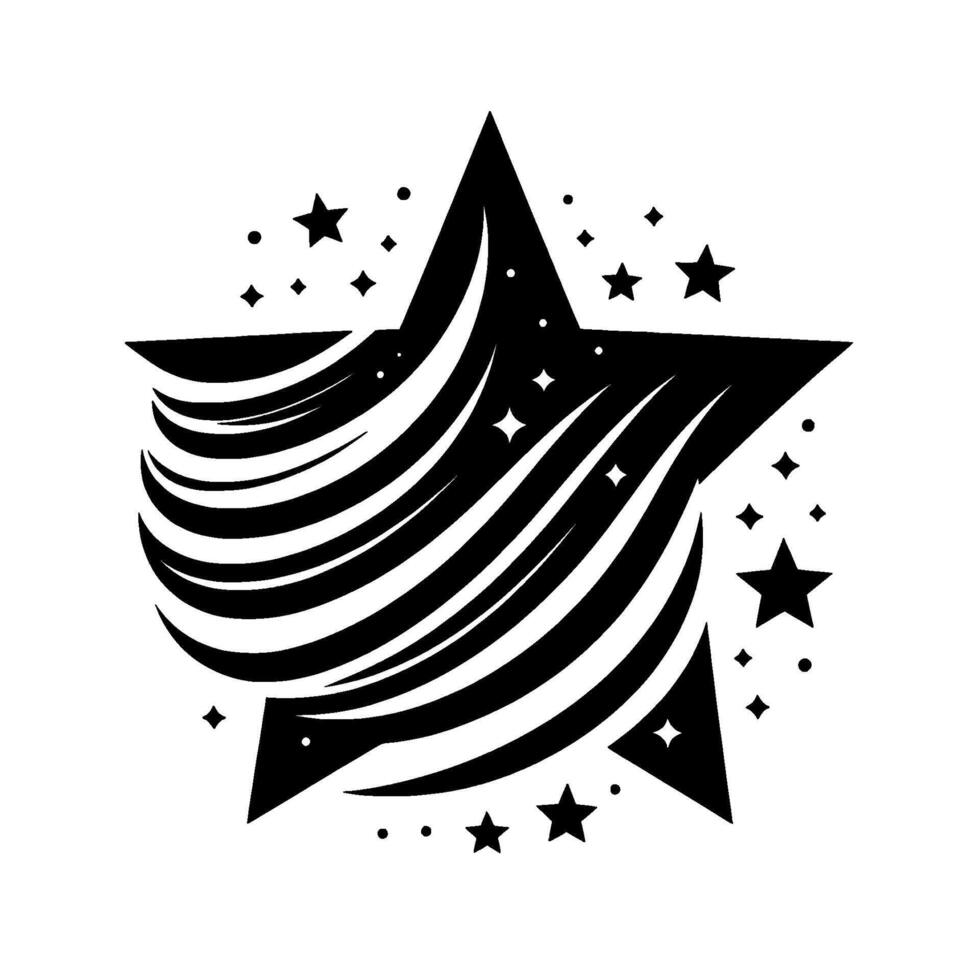Black and White Star with Flowing Lines and Constellation Aesthetic, Style, Perfect for Logos. vector