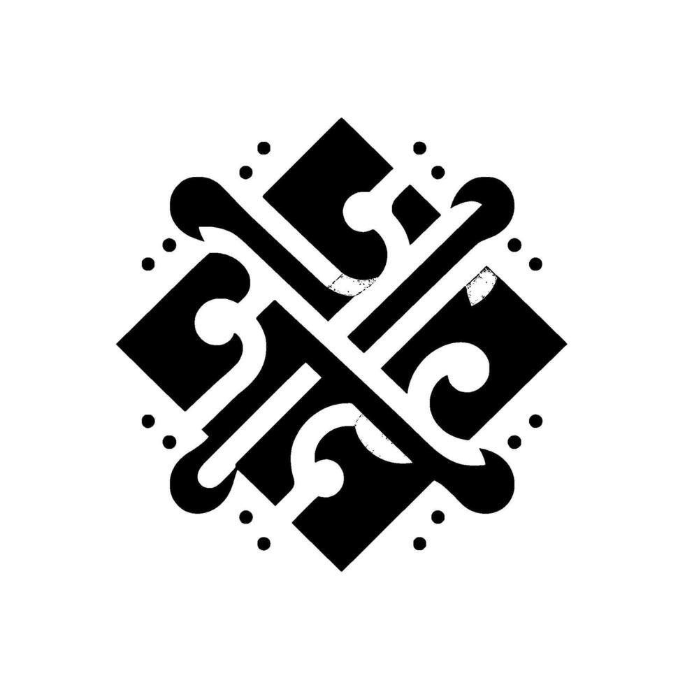 Intricate Black White Geometric Square Pattern with Curvilinear Elements and Subtle Dot Embellishments, Modern and Minimalist Aesthetic. vector