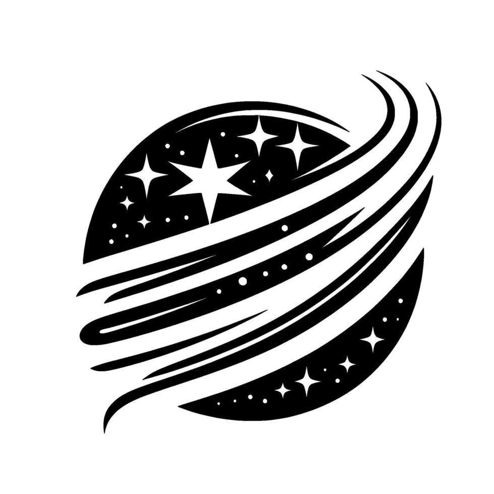 Elegant Black and White Galaxy Celestial Oval with Stars and Swirling Orbits, Minimalist . vector