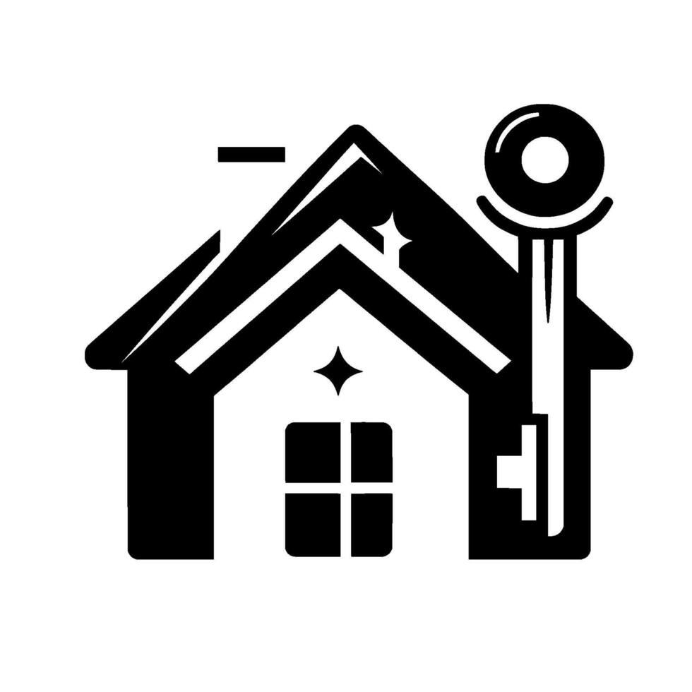Clean, modern real estate featuring a house with a key , conveying homeownership, and security. vector