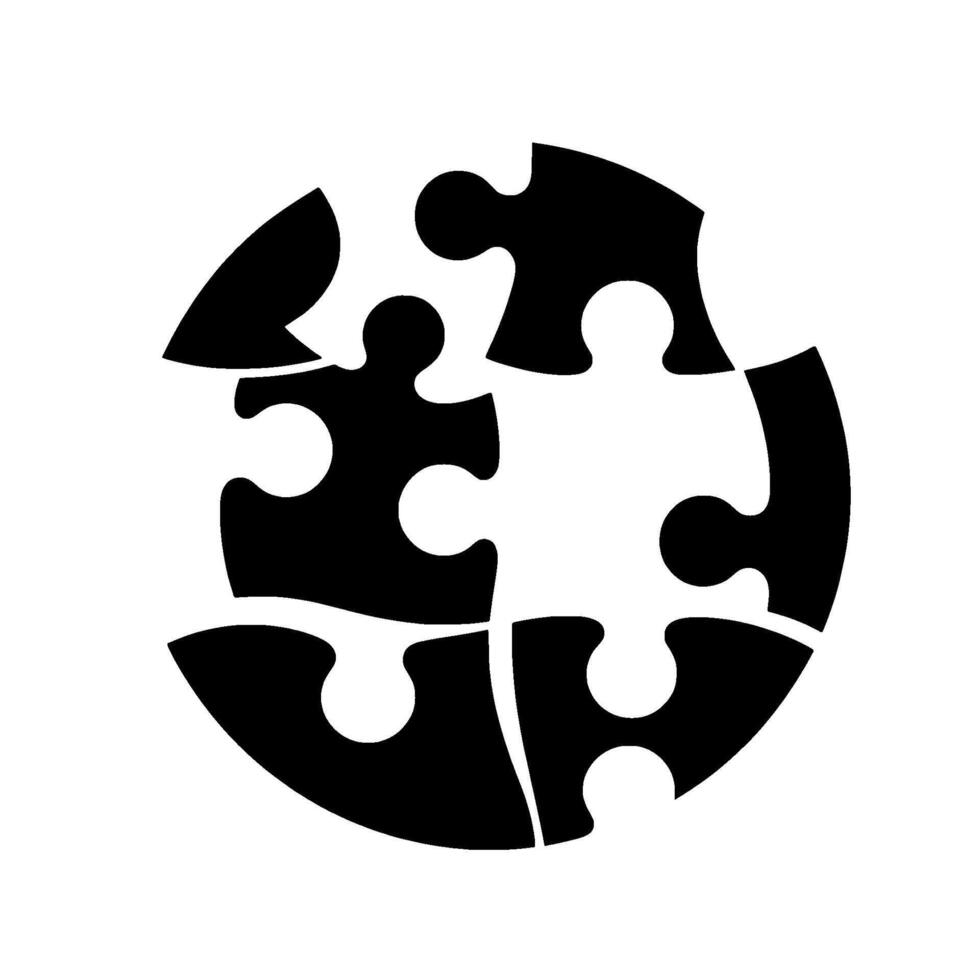 A depiction of a circle composed of puzzle pieces, representing a completed or incomplete puzzle. vector