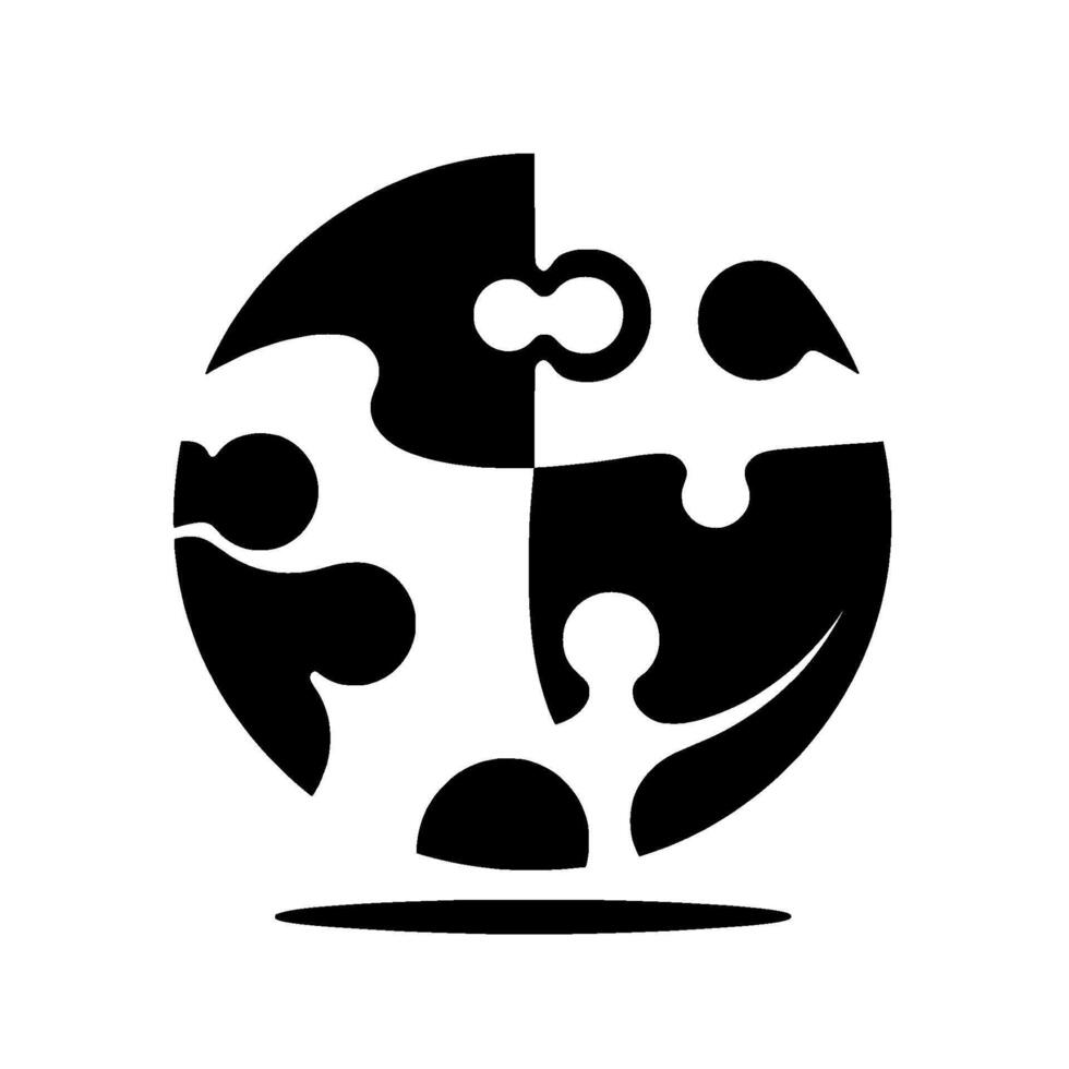 Abstract black and white sphere composed of four jigsaw puzzle pieces, suggesting unity and integration against a neutral background. vector