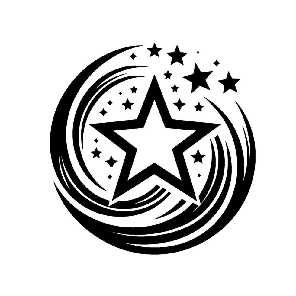 Bold Black and White Starburst with a Large Center Star and Smaller Surrounding Stars, Symbolic of Achievement. vector