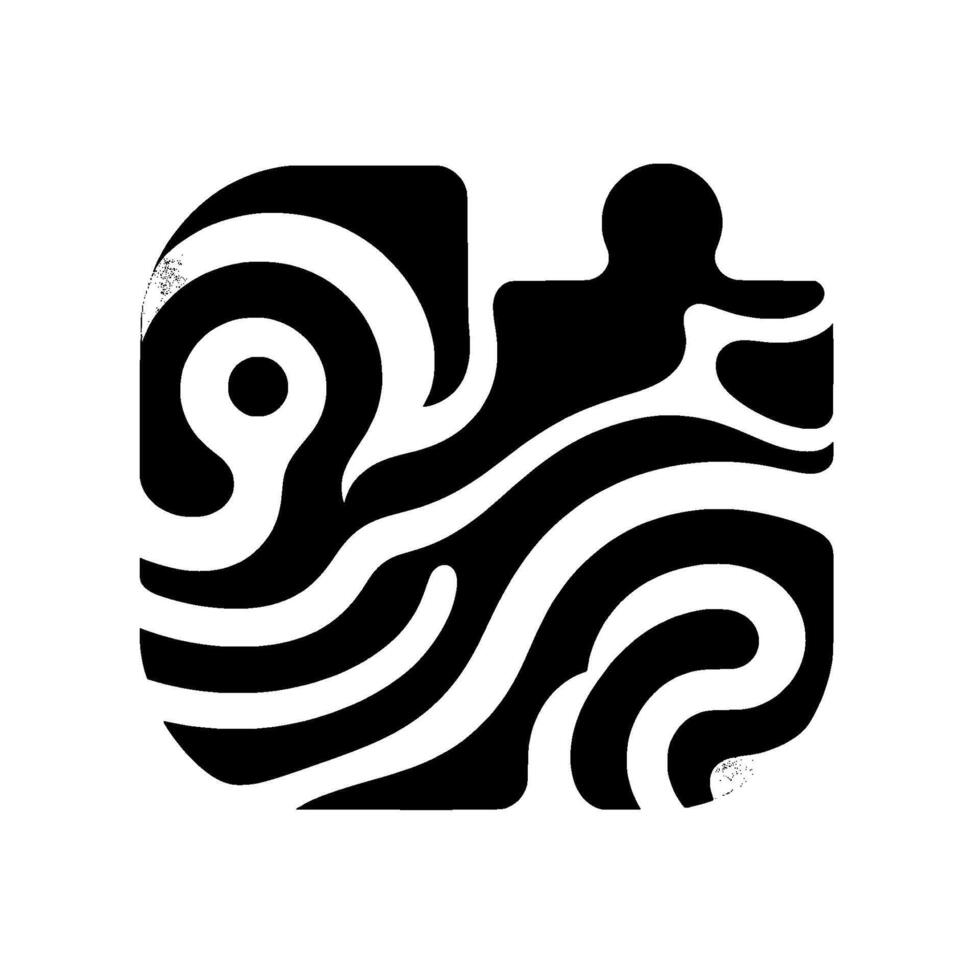Abstract Black and White Square Composition A stylized human figure intertwined within a pattern of concentric waves, creating a puzzlelike with smooth gradients. vector