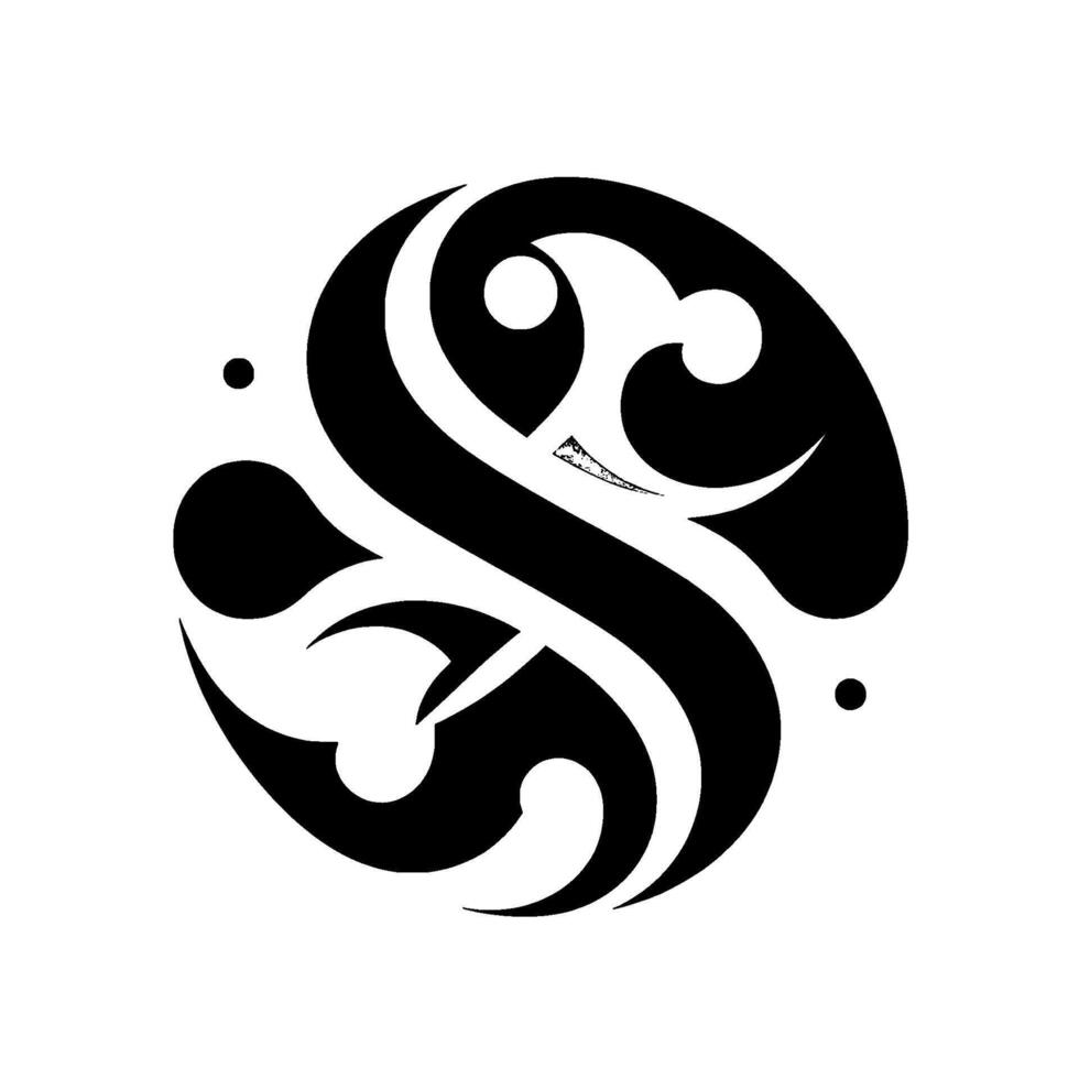 Circular Maoriinspired stylized featuring a swirling black and white symmetrical pattern with dots on the side. vector