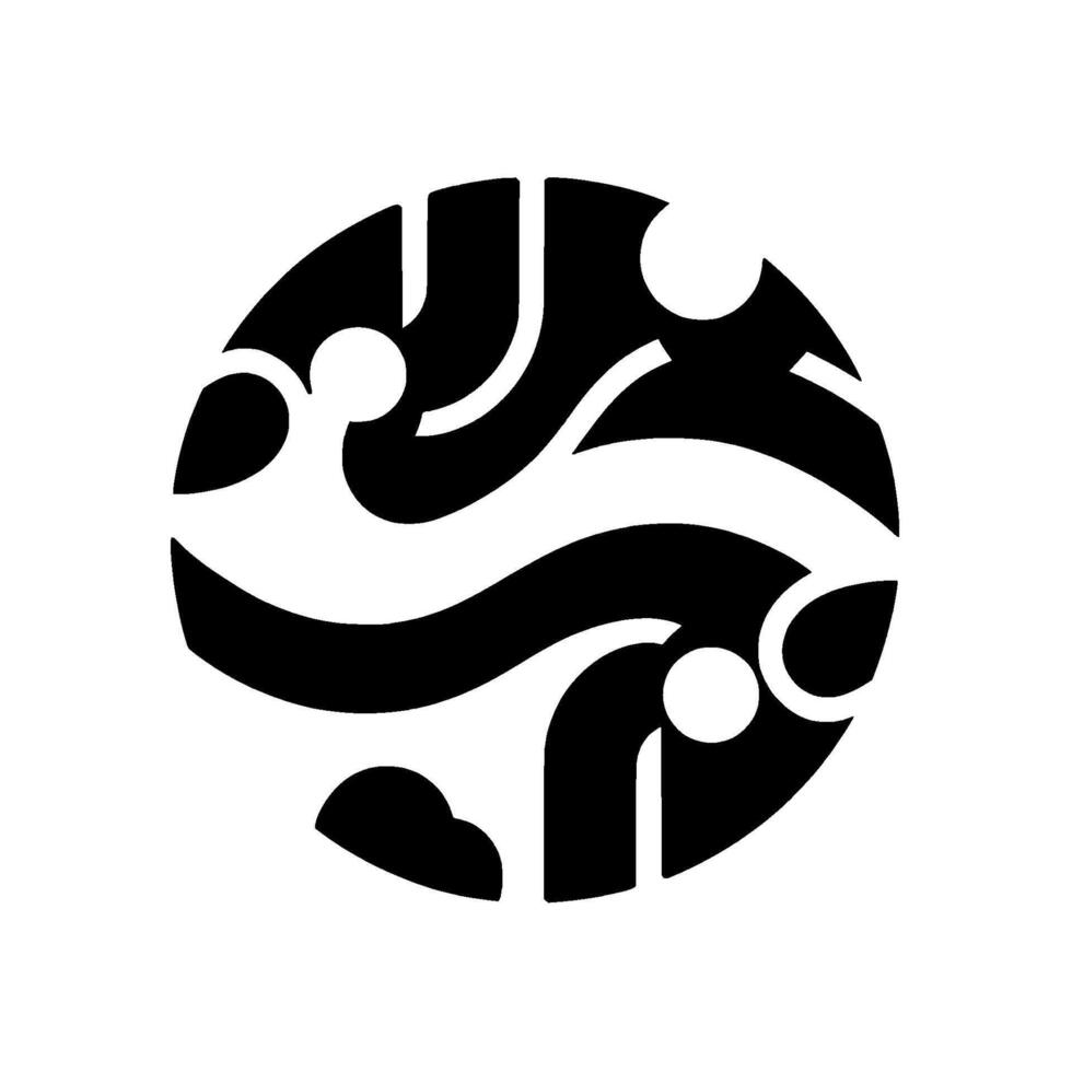 A striking black and white abstract within a circle, featuring fluid lines, curved shapes, and white circles creating a dynamic visual balance and contemporary appeal. vector