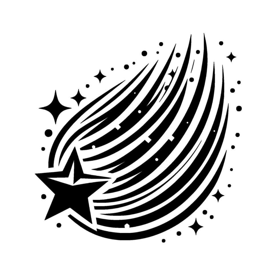 Bold Black and White Depicting a Shooting Star and Constellation Elements Against a Clean White Backdrop vector