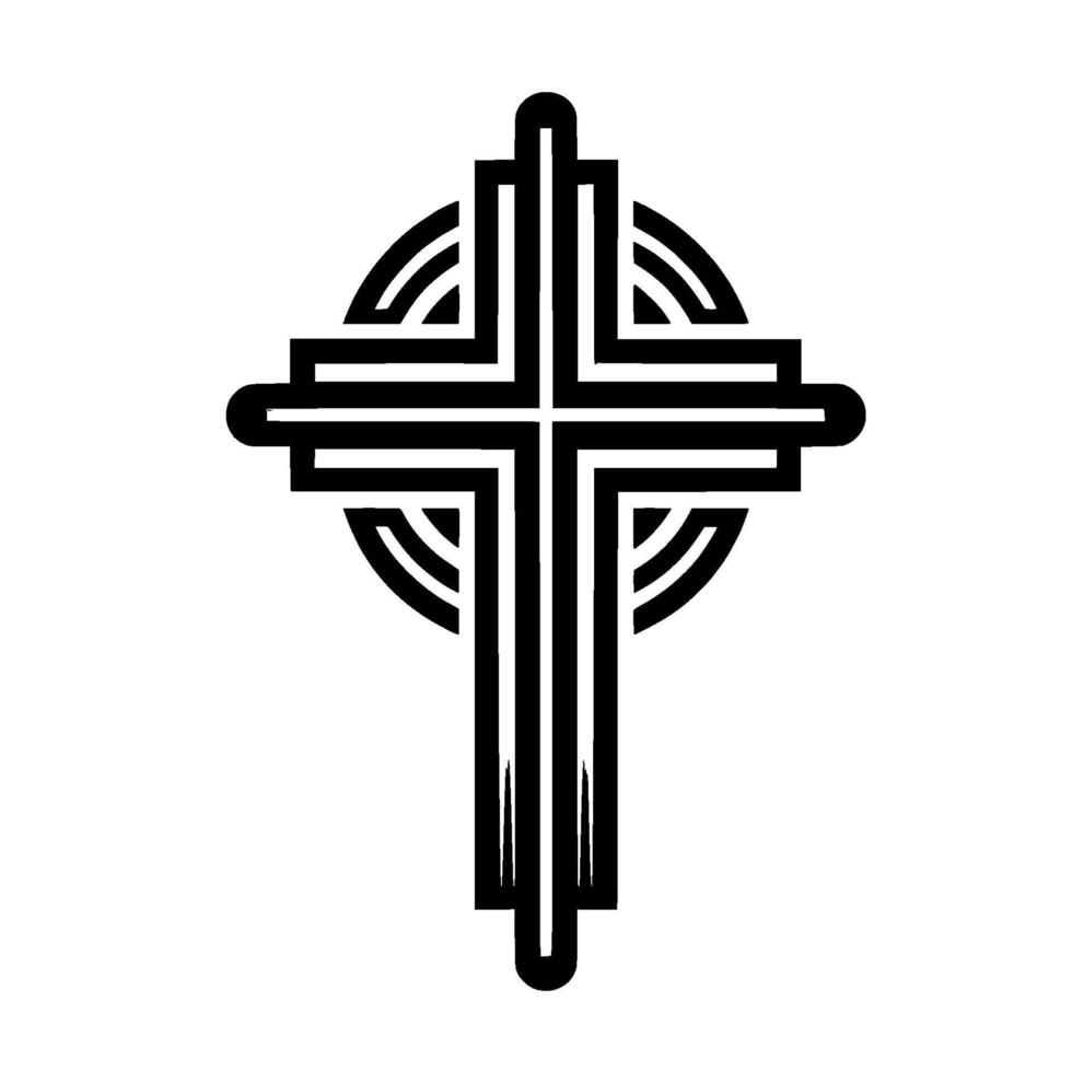 Abstract, Geometric Black and White Cross Symbol Set Against a Clean White Background with Symmetrical and Rounded Elements vector