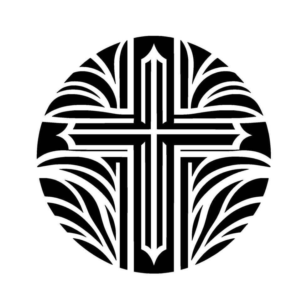 Intricate Black White Cross Within a Circle Modern , Religious Symbolism, Geometric Precision, Abstract Form, and Spiritual Iconography. vector